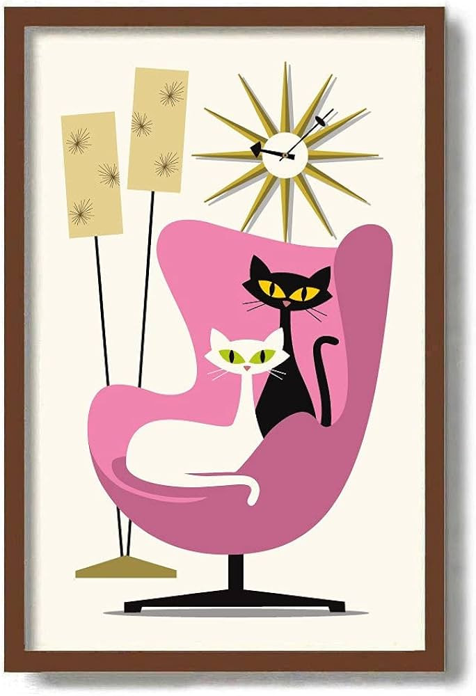 Generic Atomic Cat Art Print, Mid Century Modern Wall Art, Cat Lover, Black White Cat, Egg Chair,... | Amazon (US)
