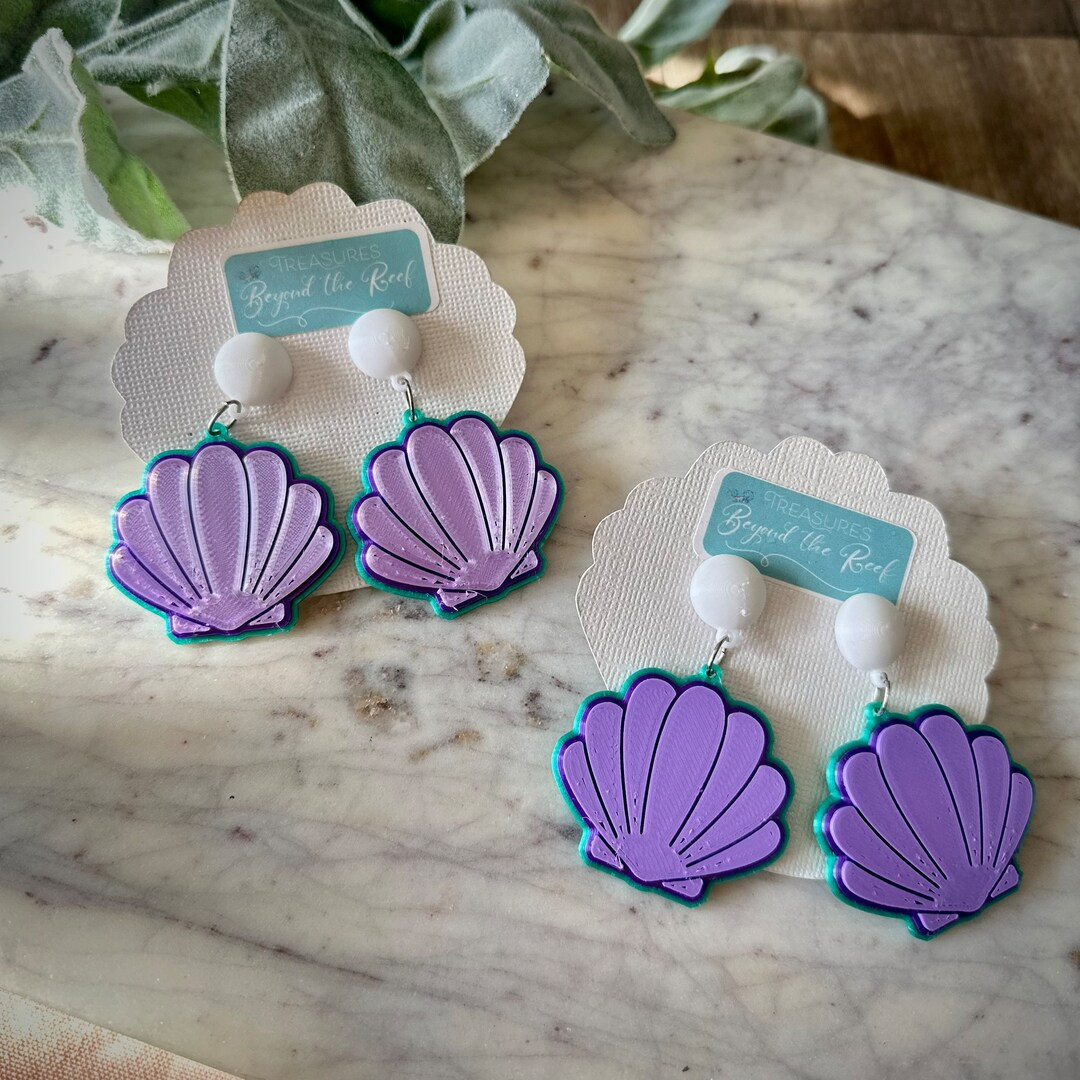 Mermaid Shell Earrings, Seashell Earrings, 3D Printed Sea Shell earrings, Ariel Inspired Earrings... | Etsy (US)