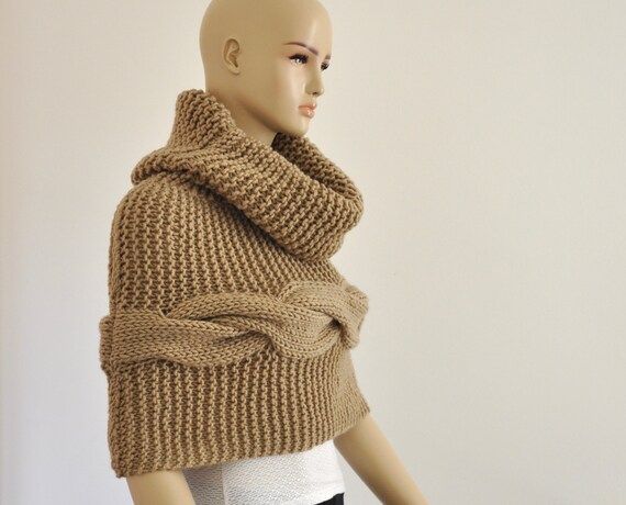 Camel Poncho Cape Sweater Cardigan Chunky Wrap Sweater Hand Knit Oversized Knits | Etsy (US)
