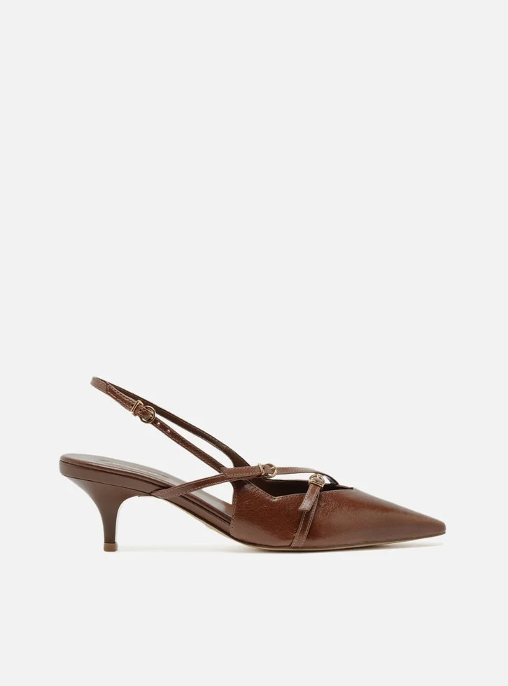 Scarpin Marrom Arezzo Couro Salto Médio Slingback Amélia | ZZ Mall (BR)