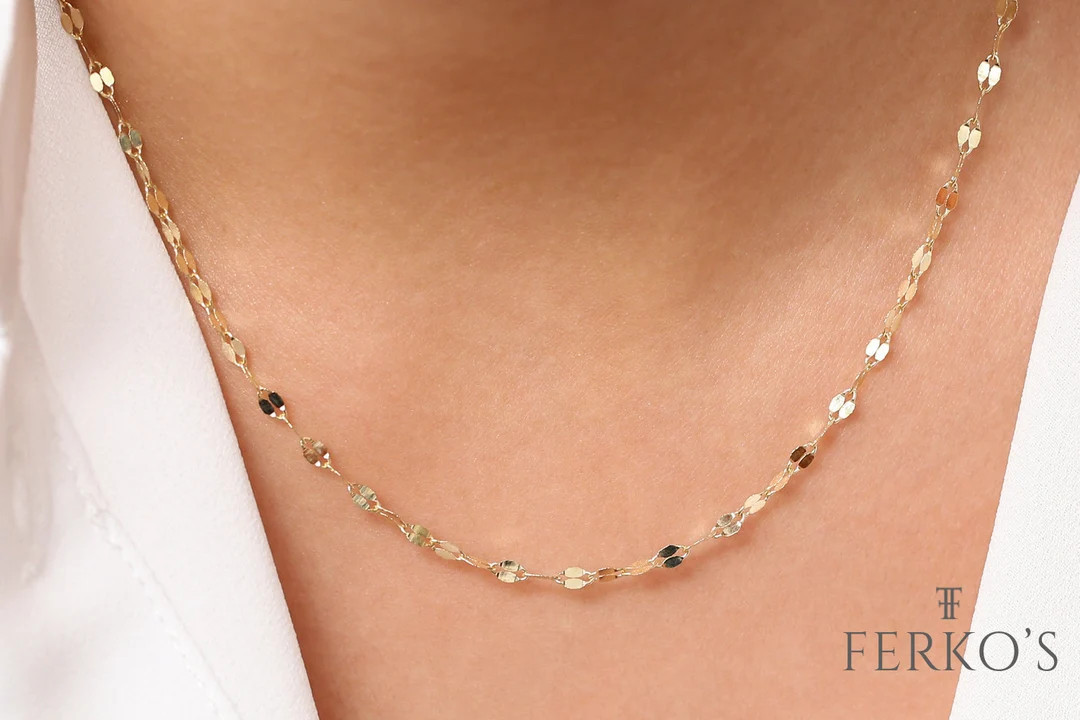 14K Gold Sparkle Chain Necklace / Diamond Cut Gold Necklace / Glitter Chain Necklace / Minimalist... | Etsy (US)