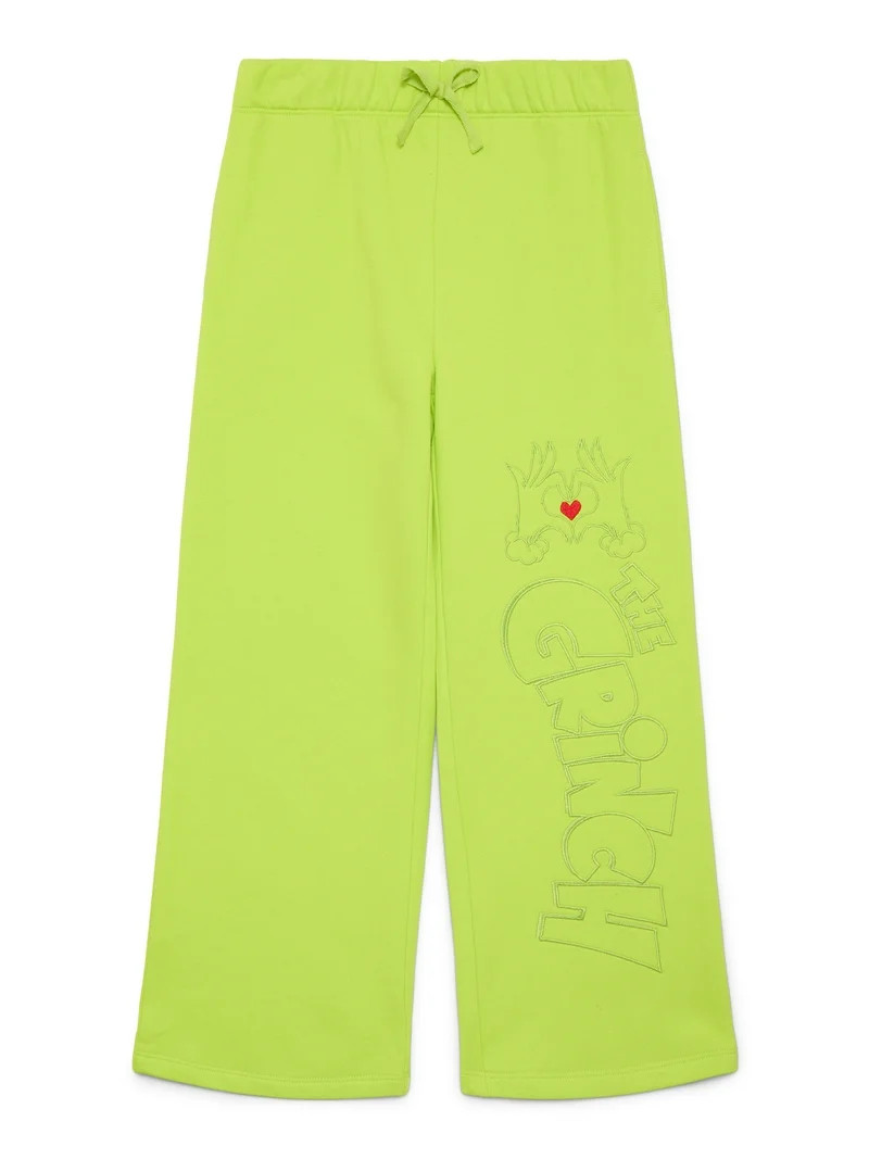 Dr. Seuss Grinch Girls' Embroidered Wide Leg Sweatpants, Sizes 4-16 | Walmart (US)