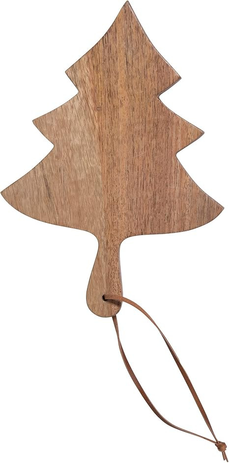 Creative Co-Op Mango Wood Christmas Tree Cheese Leather Tie Cutting Boards, Natural | Amazon (US)
