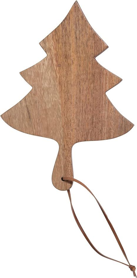 Creative Co-Op Mango Wood Christmas Tree Cheese Leather Tie Cutting Boards, Natural | Amazon (US)