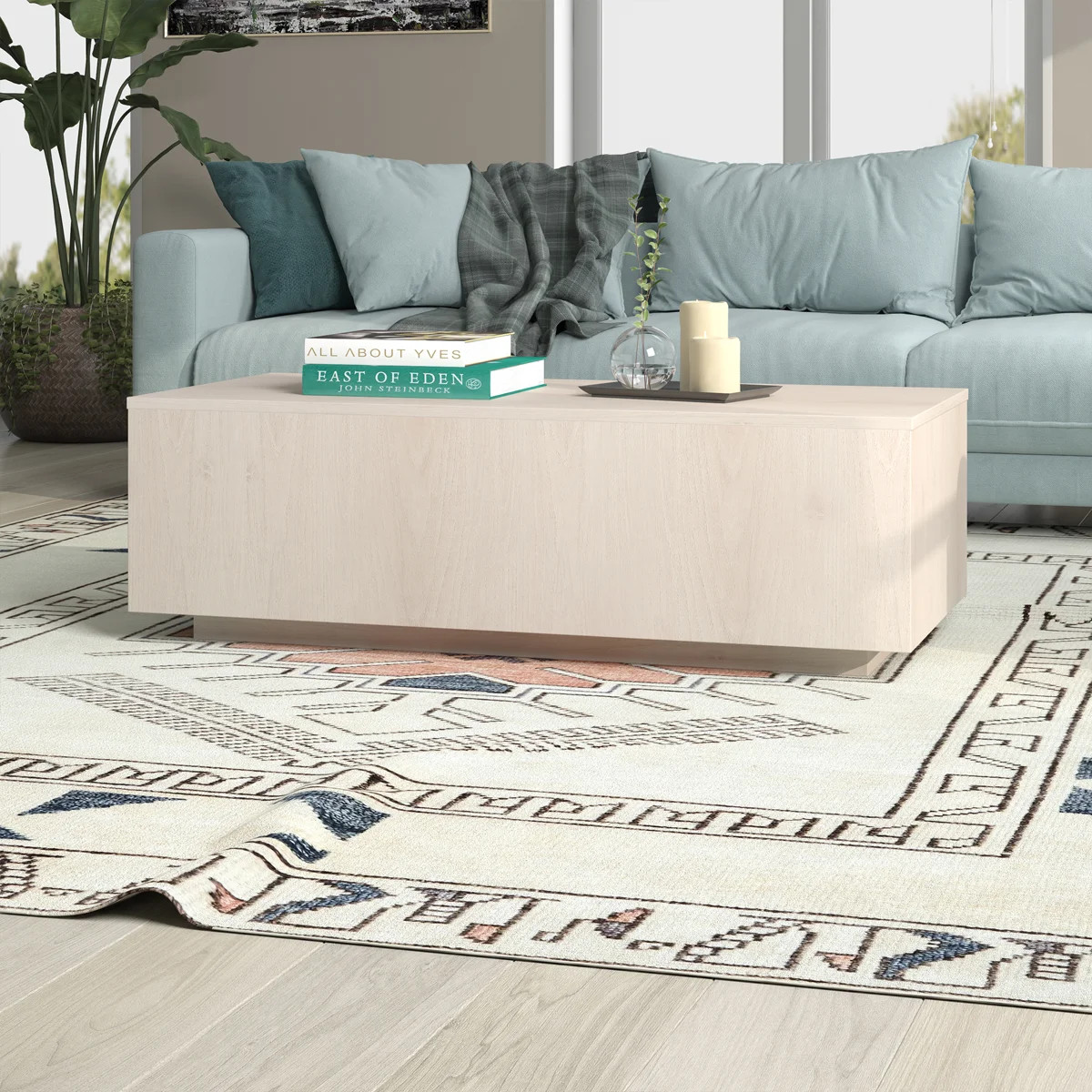 Paxton 48in Low Profile Coffee Table with Solid Base in Alder White | Wayfair North America