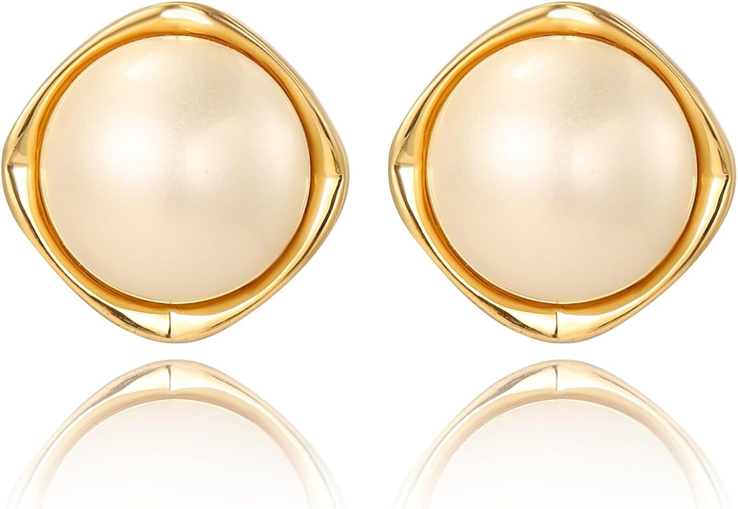 Gold Plated Pearl Stud Earrings for Women Trendy, Geometric Hypoallergenic Statement Earrings Chu... | Amazon (US)