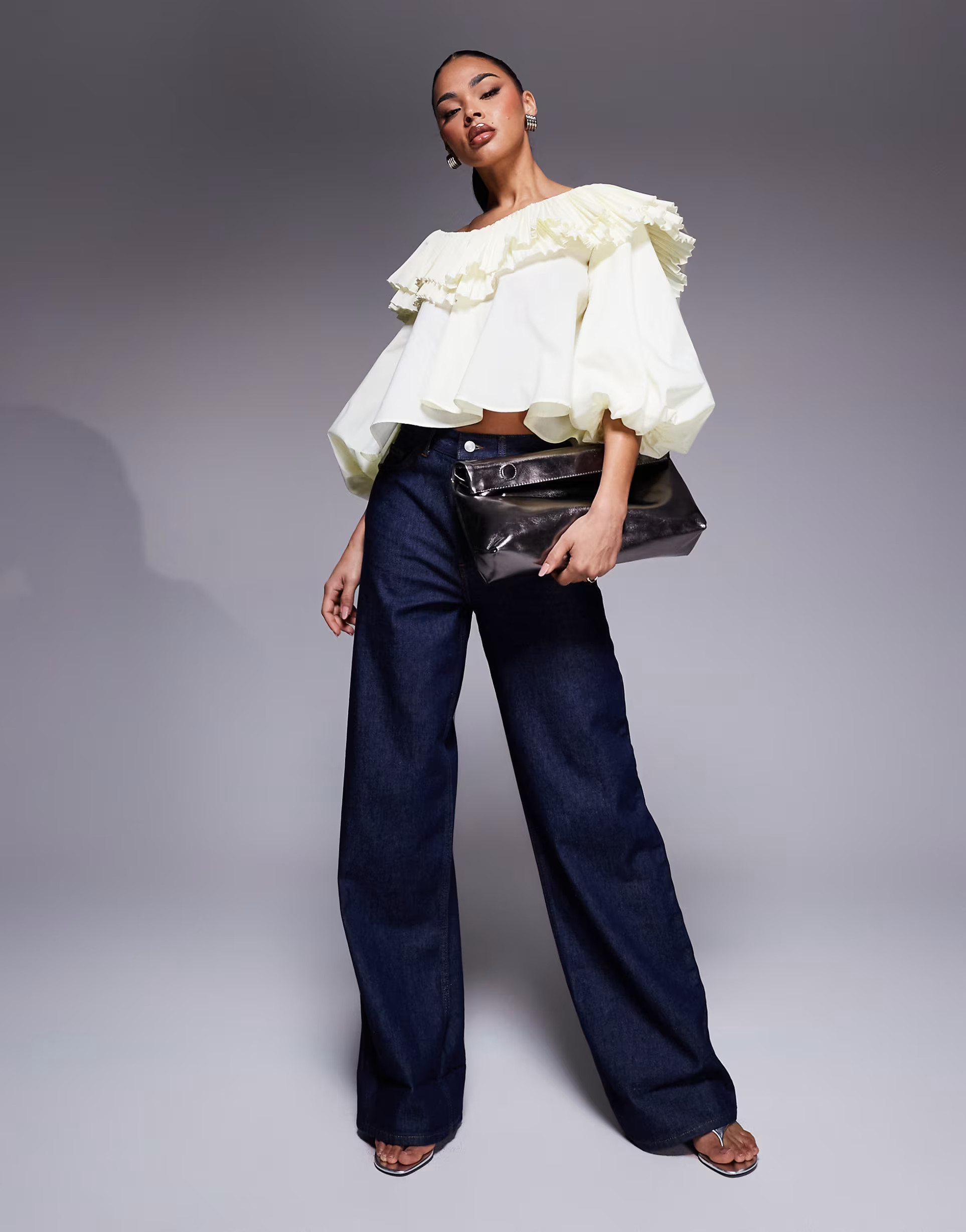 ASOS LUXE cotton poplin pleated over-sized blouse in buttermilk | ASOS (Global)