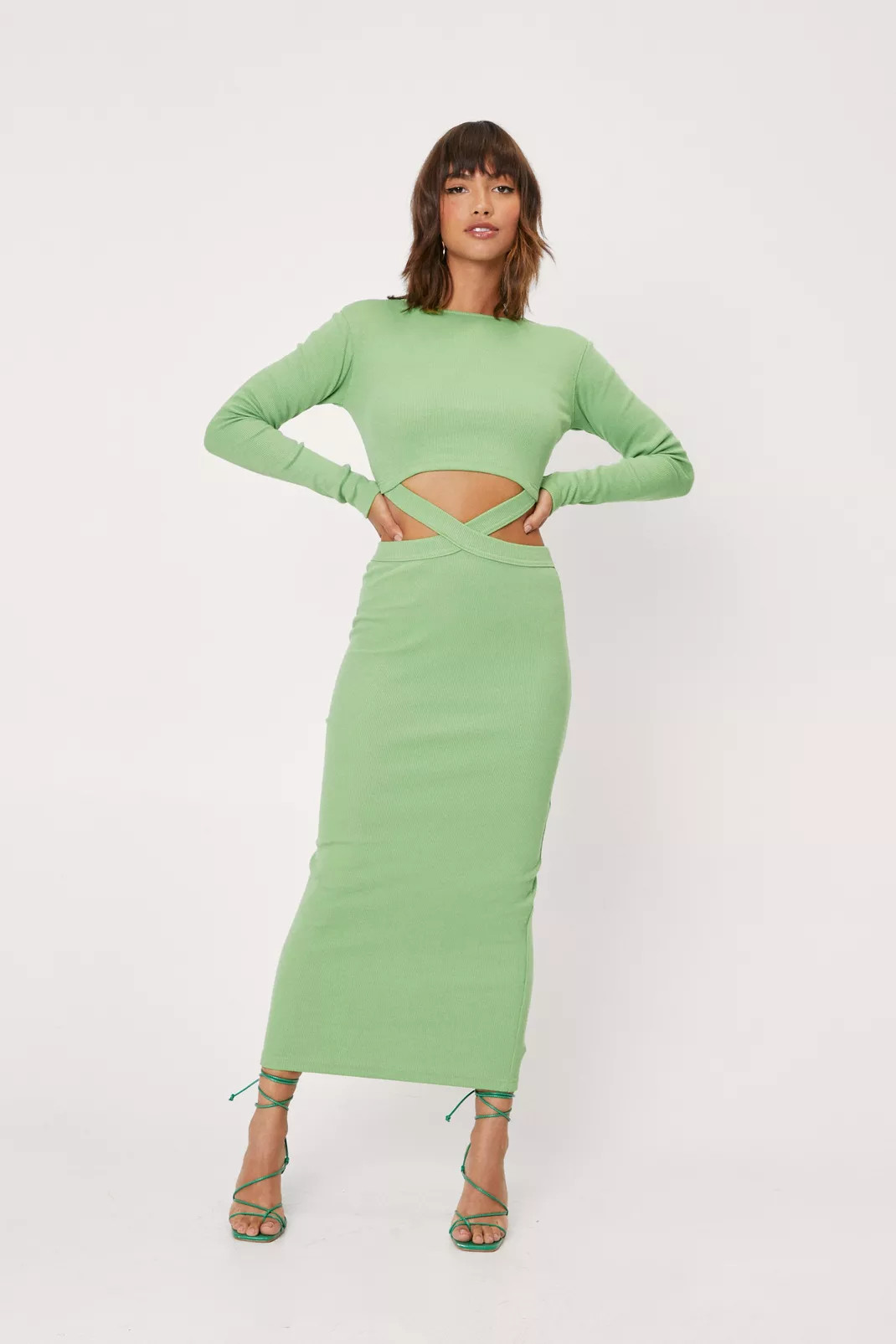 Ribbed Cross Front Cut Out Maxi Dress | Nasty Gal (US)