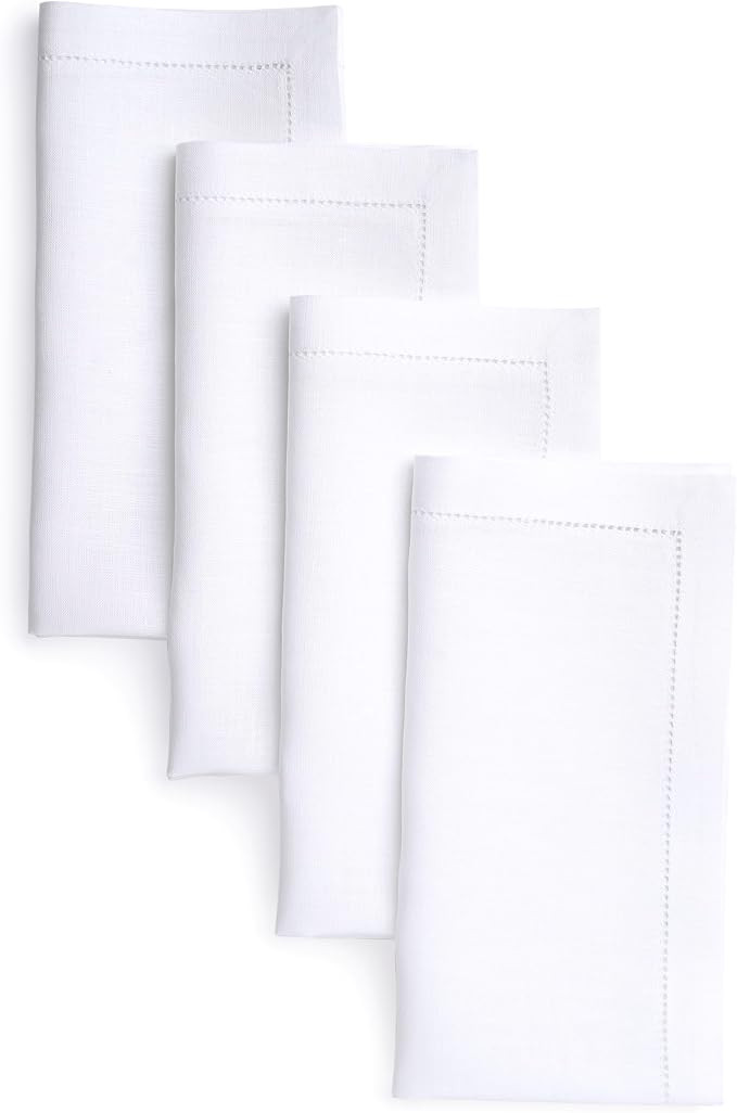 D'Moksha Homes Linen Dinner Napkins 20 x 20 Inch - 100% Pure Linen White Napkins Set of 4 - Class... | Amazon (US)