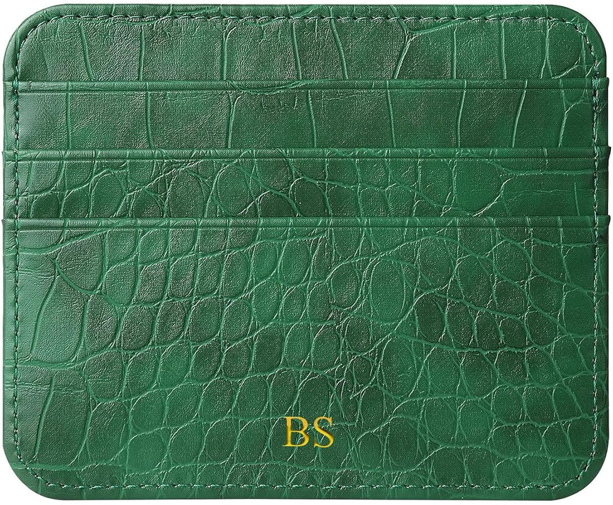 Customized Gold Initials Name Credit Card Holder for Women, PU Leather Card Case Crocodile Patter... | Amazon (US)