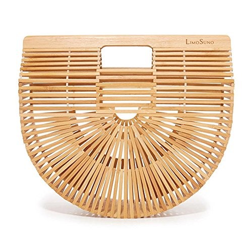 LIMOSUNO Bamboo Bags for Women Straw Beach Bag Wooden Handbag Bamboo Purse Summer Tote Bag Bamboo | Amazon (US)