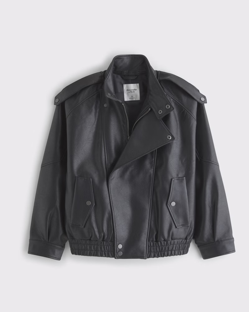 Women's Relaxed Mockneck Vegan Leather Bomber Jacket | Women's Coats & Jackets | Abercrombie.com | Abercrombie & Fitch (US)