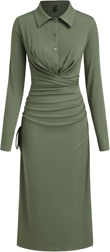 CIDER Womens Casual Long Sleeve Shirt Dress Elegant Twist Front Midi Dress | Amazon (US)