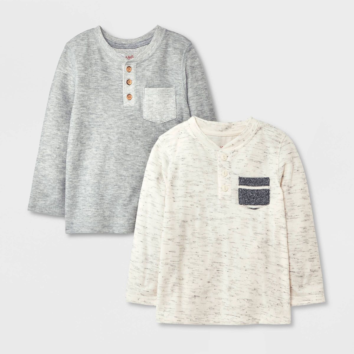 Toddler Boys' 2pk Henley Long Sleeve T-Shirt - Cat & Jack™ Cream/Gray | Target