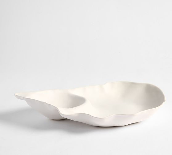 Oyster Stoneware Chip &amp; Dip Server | Pottery Barn (US)