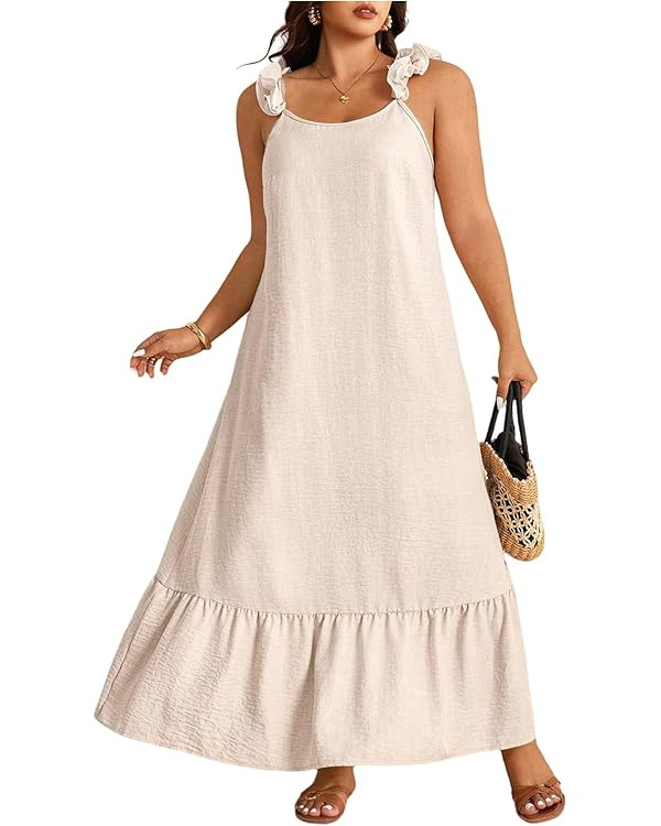 Floerns Women's Plus Size Summer Maxi Dress Ruffle Strap Tiered Beach Vacation Dresses | Amazon (US)
