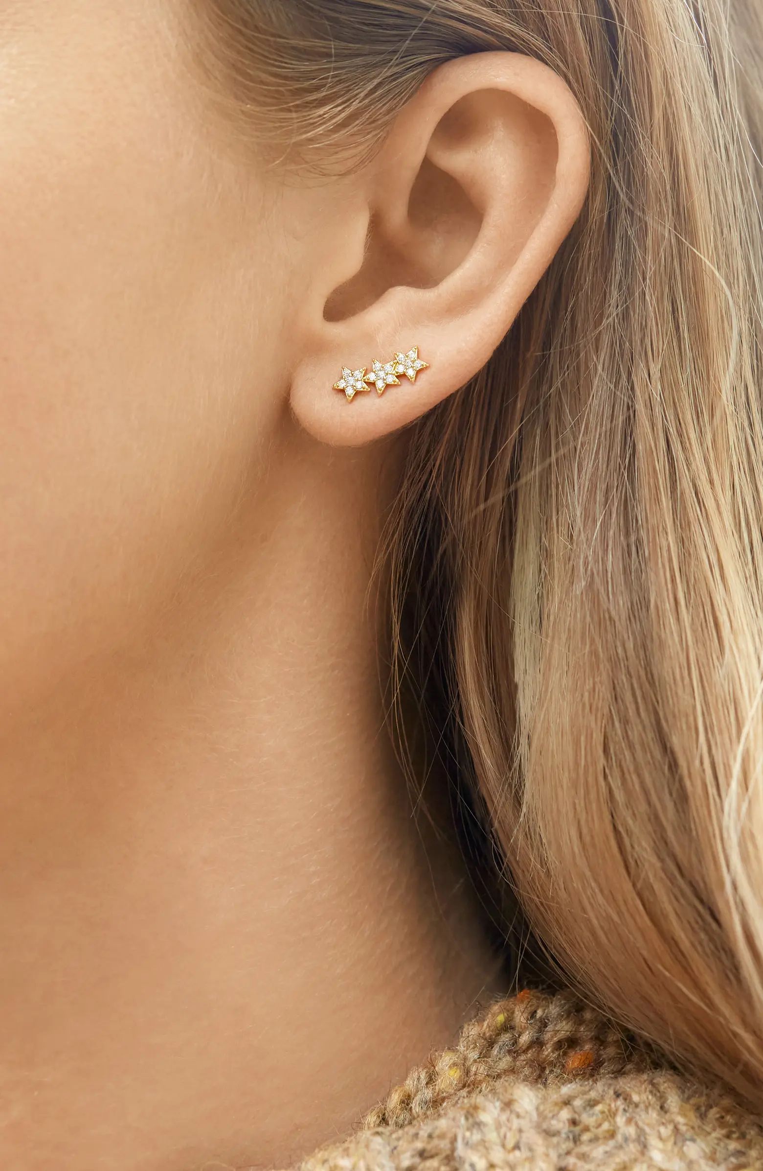 BaubleBar Stella 18K Gold Vermeil & Cubic Zirconia Star Ear Crawlers | Nordstrom | Nordstrom