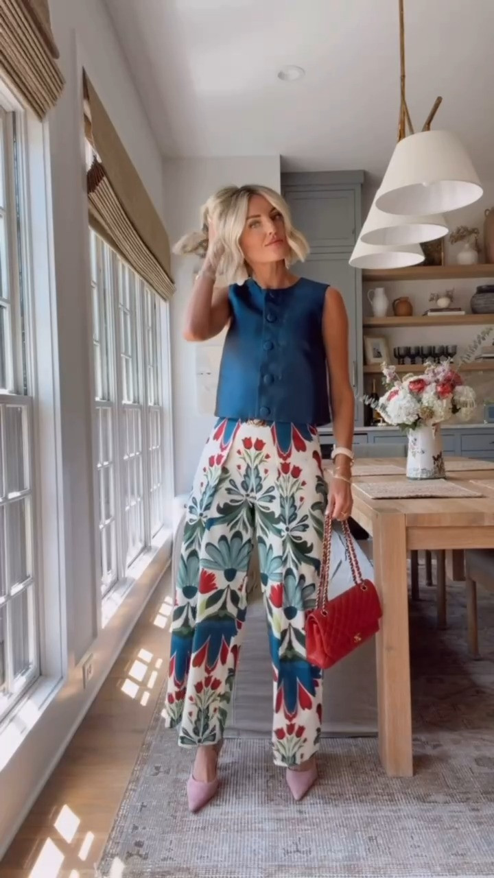 How insanely gorgeous are these pants? They’re an investment piece but you definitely get your moneys worth! They’re craftsmanship and quality is 👌🏻😍 wearing XS top, 2 pants 

Loverly grey, statement pants, colorful fun pants outfit, how to style patterned crop pant, fashion finds women, transitional outfit ideas, early fall style 
 

 #LTKootd #LTKSeasonal