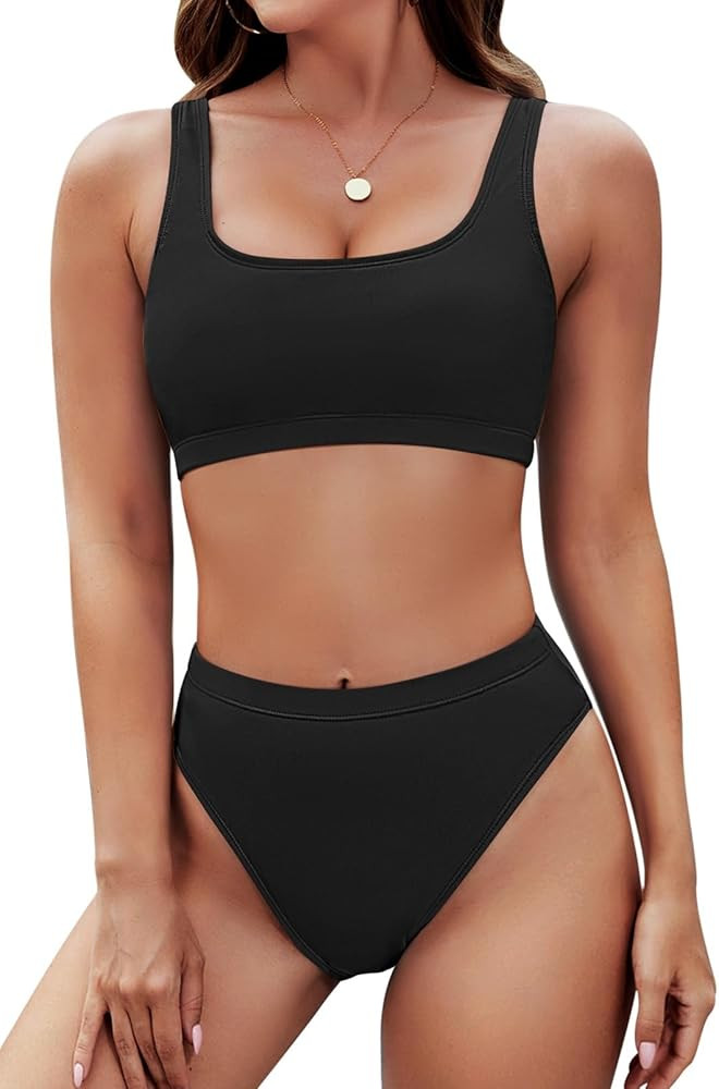 Pink Queen Women's Crop Top High Waisted Cheeky Bikini Set Two Piece Swimsuits | Amazon (US)