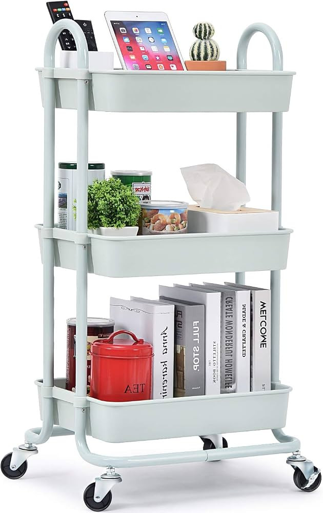 TOOLF Utility Rolling Cart with Lockable Wheels, Multi-Purpose Storage Organizer, Organizer Troll... | Amazon (US)