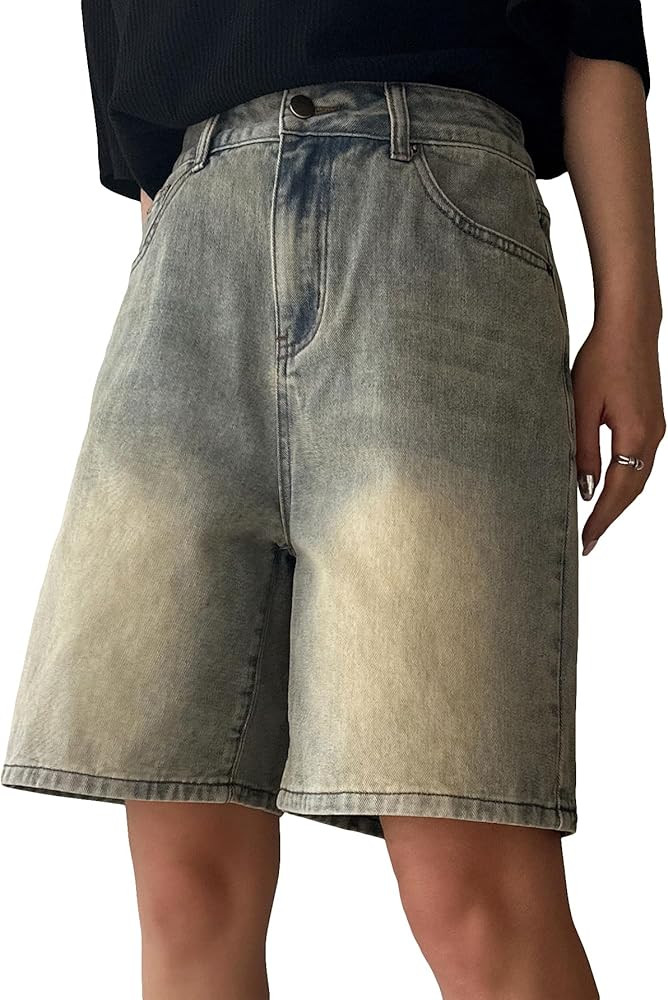 Verdusa Women's Casual Wide Leg Loose Denim Bermuda Shorts with Pockets | Amazon (US)