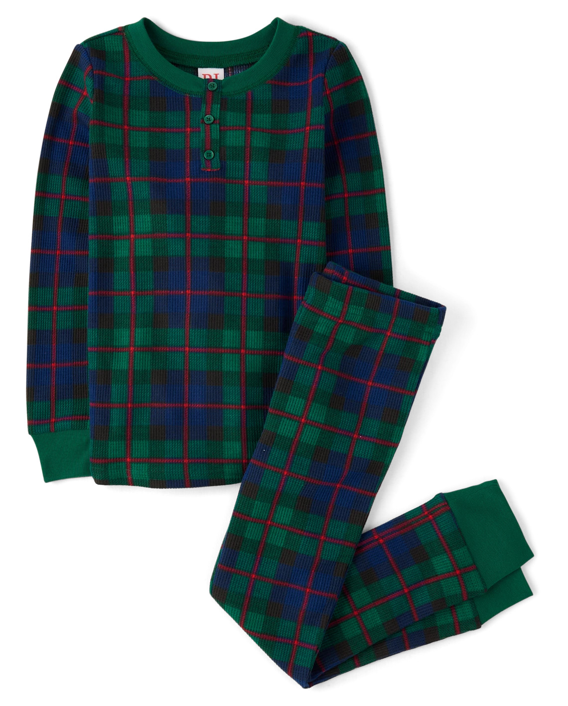 Unisex Kids Matching Family Tartan Plaid Thermal Henley Pajamas - green | The Children's Place