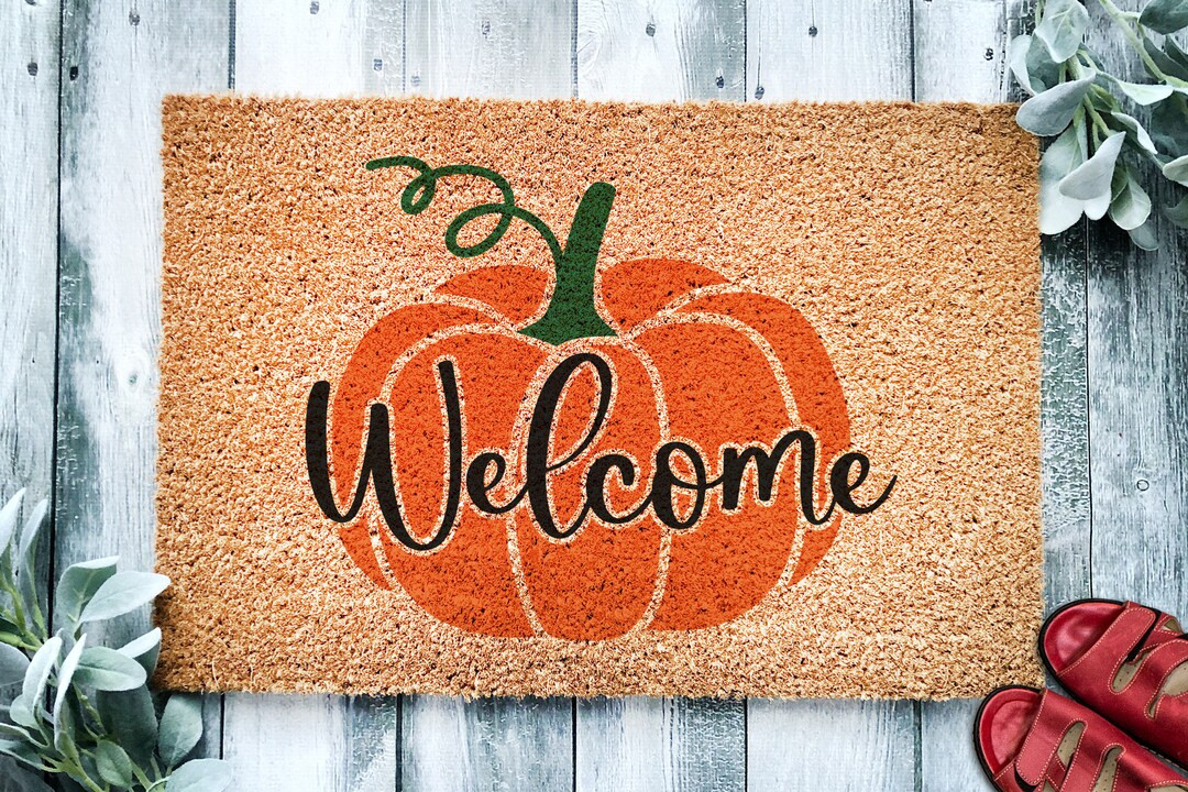 Welcome Pumpkin Door Mat  Autumn Rustic Fall Doormat  - Etsy | Etsy (US)