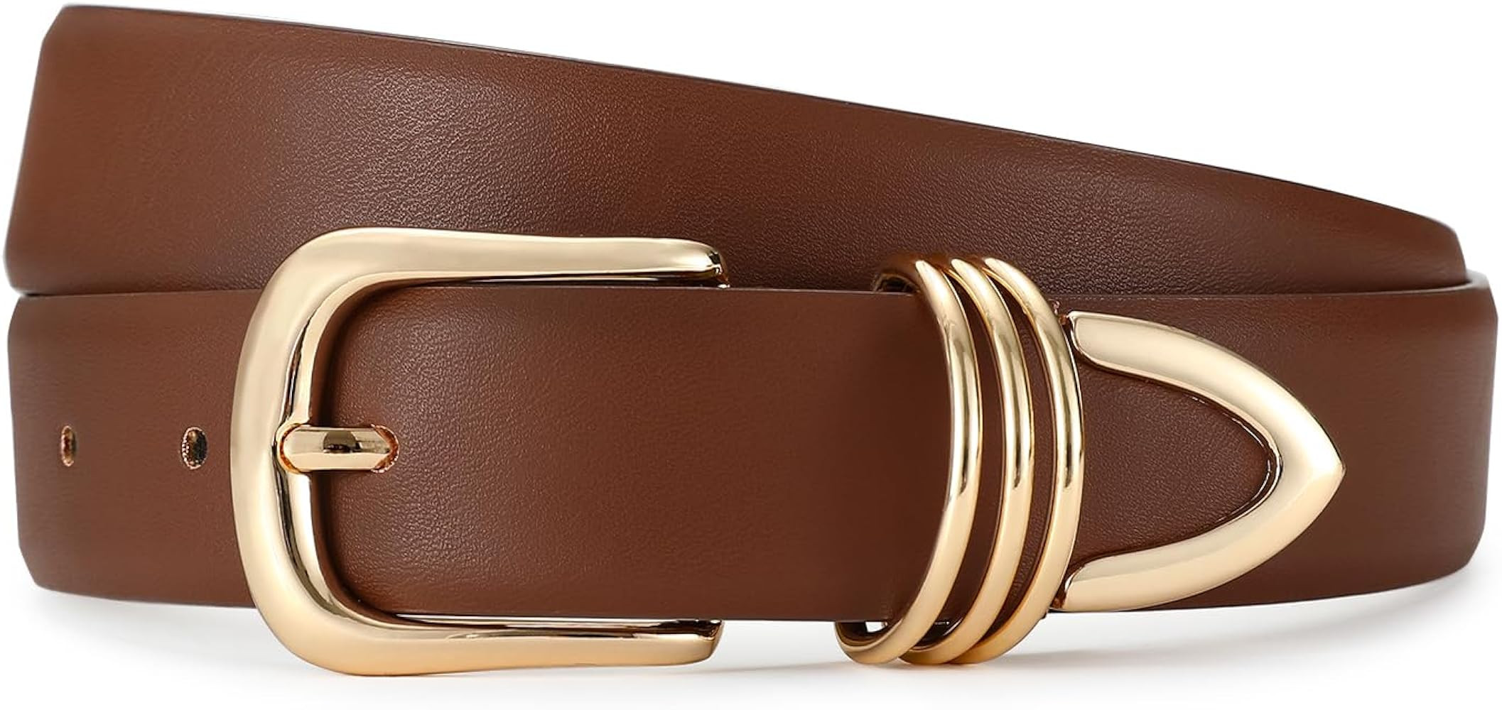 Belts for Women with Gold Buckle Faux Leather Belts Fashion Casual belts for jeans | Amazon (US)