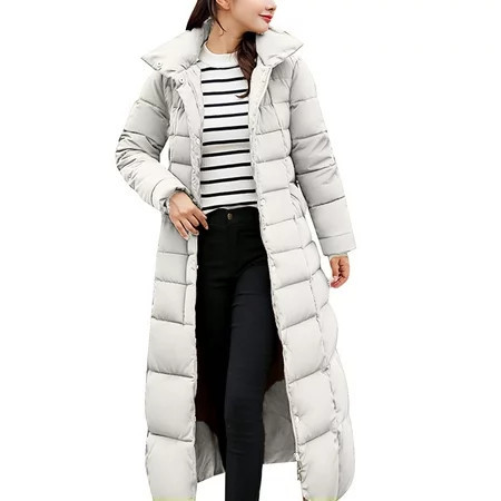 Lisingtool Winter Coats for Women s Solid Color Long Hooded Lace up Cotton Jacket Pocket Long Sleeve Coat Womens Coats White | Walmart (US)