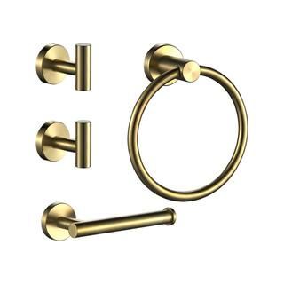 FORIOUS Bathroom Accessory Set With Robe Hooks, Towel Ring, Toilet Paper Holder in Gold  4-Piece ... | The Home Depot