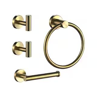 FORIOUS Bathroom Accessory Set With Robe Hooks, Towel Ring, Toilet Paper Holder in Gold  4-Piece ... | The Home Depot