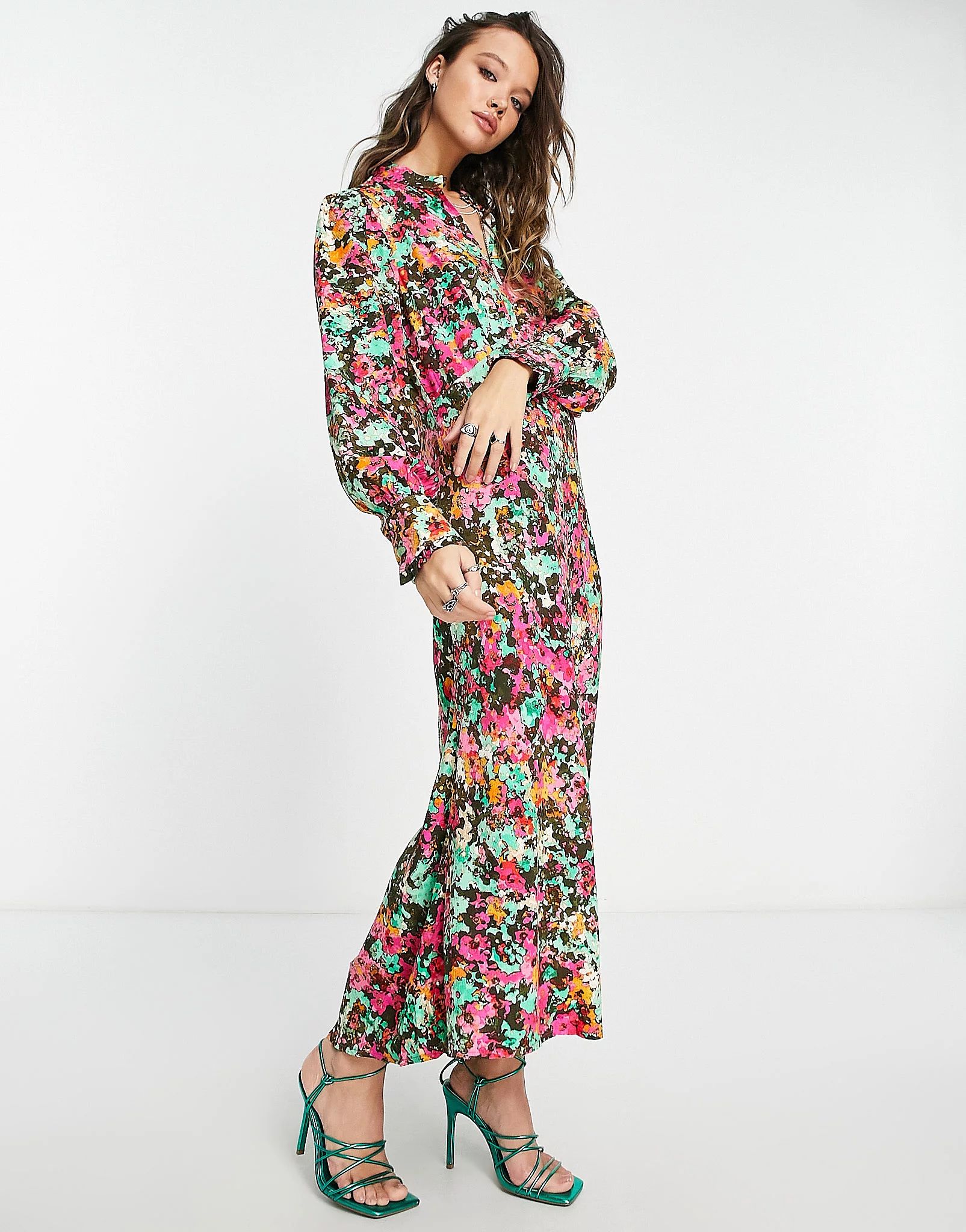 Y.A.S long sleeve midi dress in floral | ASOS (Global)