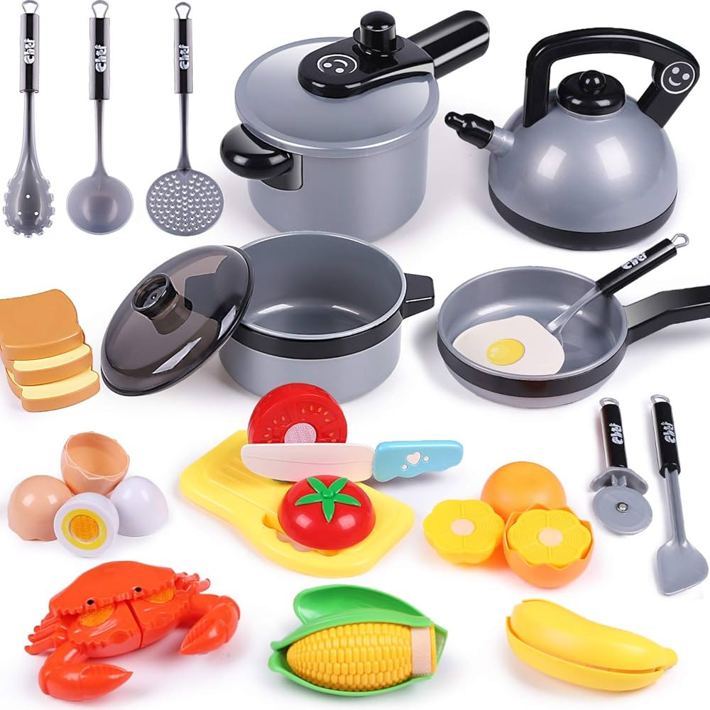 iPlay, iLearn Kids Kitchen Toy Accessories, Toddler Cooking Playset, Pretend Pots Pans Set, Fake ... | Amazon (US)
