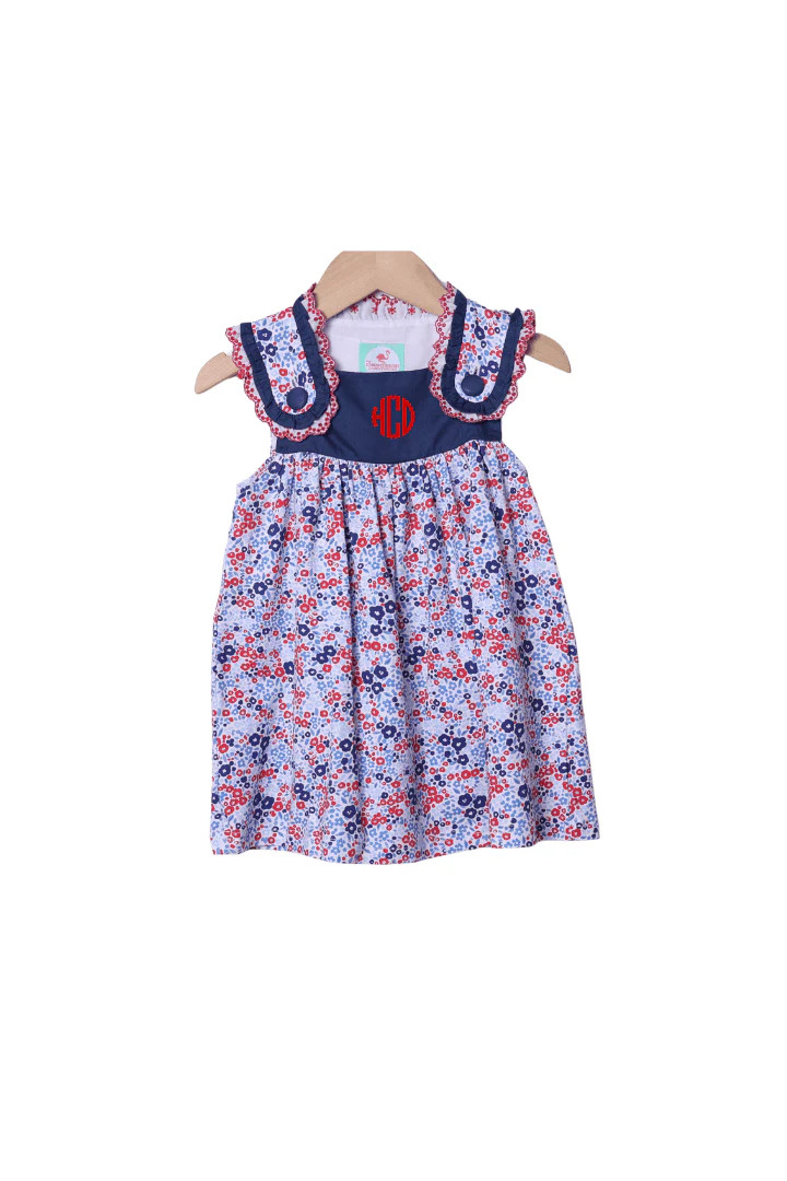 Red, White and Blue Floral Lace Dress | The Smocked Flamingo