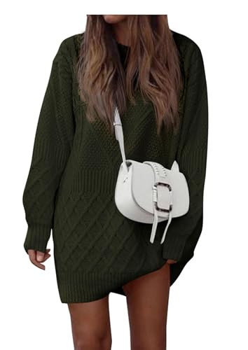 PRETTYGARDEN Women's Winter Long Sleeve Short Sweater Dress Chunky Ribbed Knit Tunic Pullover Oversized Fall Sweaters (Army Green,Large) | Amazon (US)