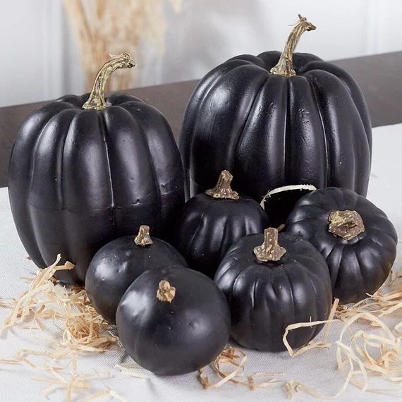 Black Pumpkins, Halloween Decorations, gold brushed pumpkins, wreath supplies, Fall centerpieces,... | Etsy (US)