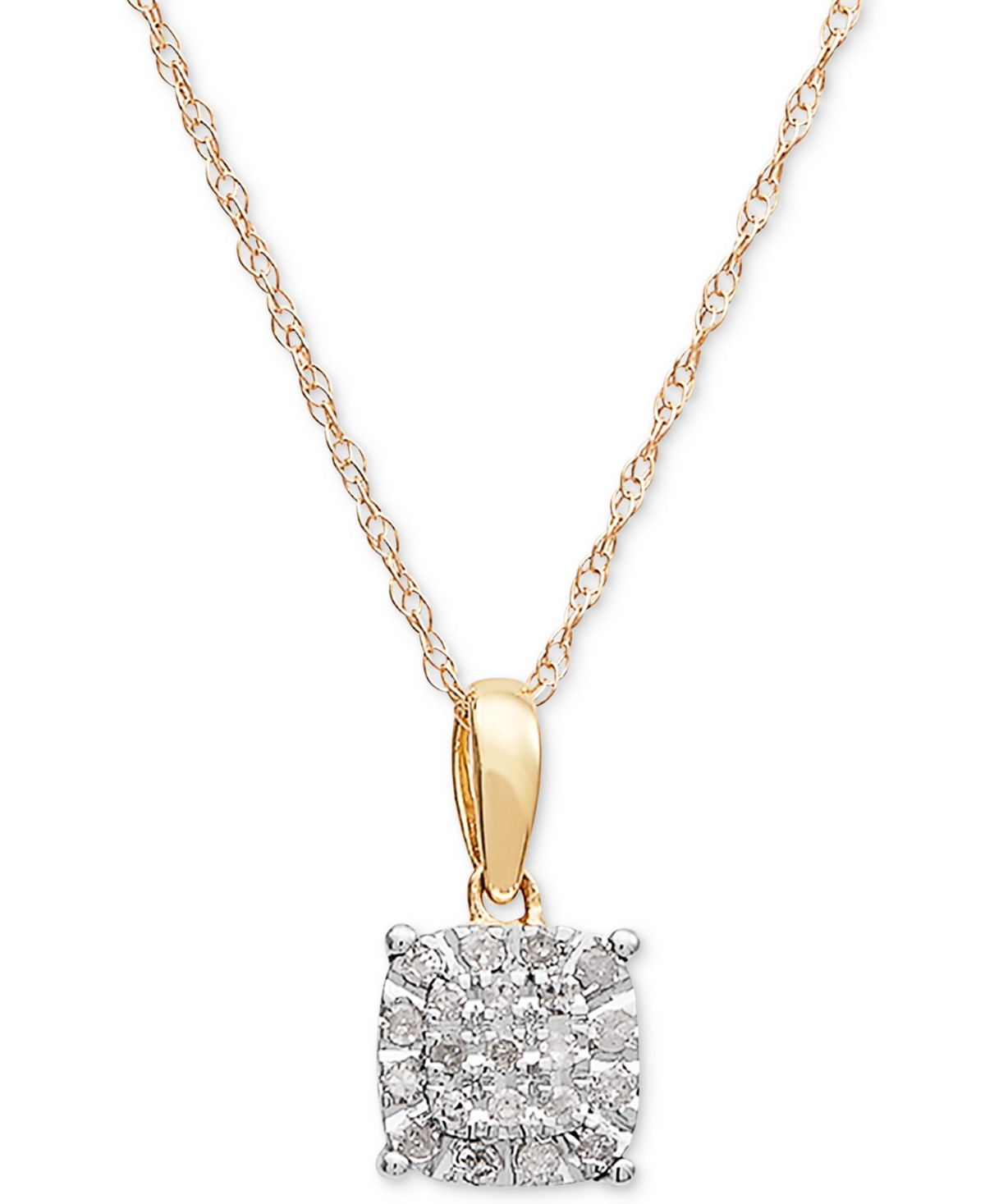 Diamond Cluster 18" Pendant Necklace (1/10 ct. t.w.) in 10k Gold - Yellow Gold | Macy's