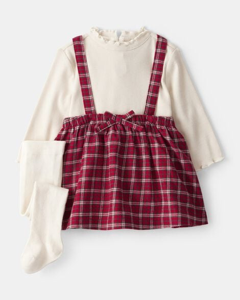 Carter's Baby Girls Girl 3-Piece Plaid Print Tee, Skirt & Tight Set - Red NB Plaid | Carter's Inc