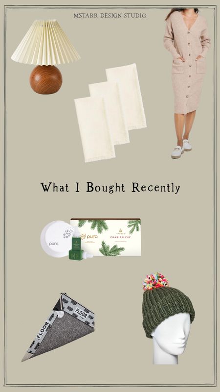 What I Bought Recently!

Cloth napkins, a beanie, sweater dress, carpet stickers, pura room scents, and a table lamp

#holidayoutfit #target #amazon #thymes #worldmarket

#LTKGiftGuide #LTKunder100 #LTKhome