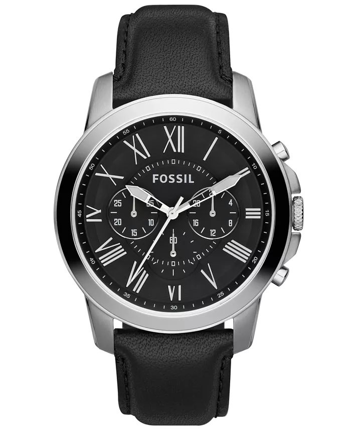 Fossil Men's Chronograph Grant Black Leather Strap Watch 44mm FS4812 & Reviews - All Watches - Je... | Macys (US)