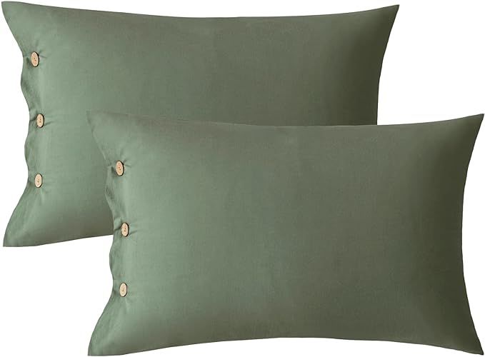 JELLYMONI Green 100% Washed Cotton Queen Pillowcases Set, 2 Pack Luxury Soft Breathable Pillow Co... | Amazon (US)