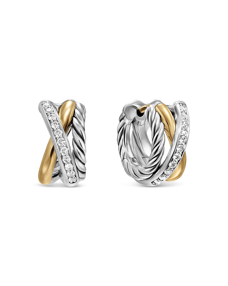 David Yurman Crossover Three Row Huggie Hoop Earrings in Sterling Silver with 18K Yellow Gold, 13mm | Bloomingdale's (US)