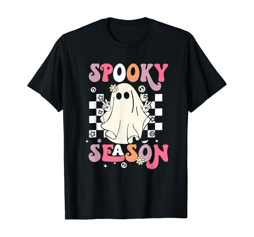 Amazon.com: Retro Hippie Halloween Cute Ghost Spooky Season Funny Gifts T-Shirt : Clothing, Shoes... | Amazon (US)