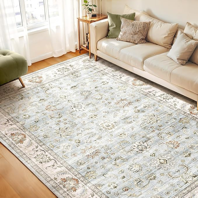WITSHOCK 8x10 Area Rugs for Living Room: Machine Washable Non Slip Vintage Carpet - Low Pile Ligh... | Amazon (US)