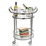 Design Guild Rolling 2 Tier Glass & Metal Round Serving Cart w Wheels-Wine Rack & Liquor Barware Sto | Amazon (US)