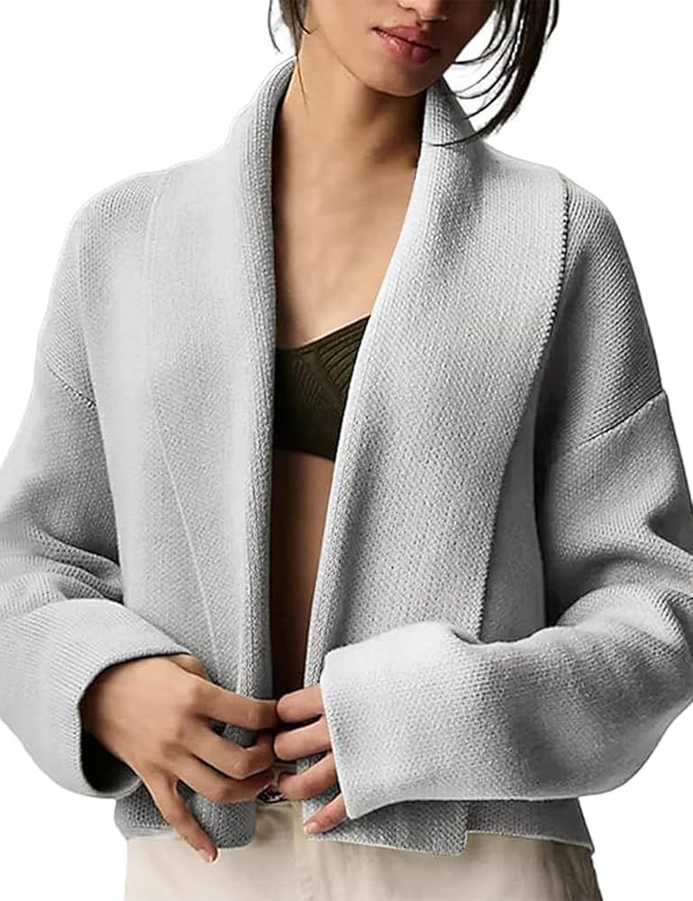 Womens Cropped Cardigan Sweaters Open Front Coatigan Jacket Long Sleeve Sweater Coat Trendy Fall ... | Amazon (US)