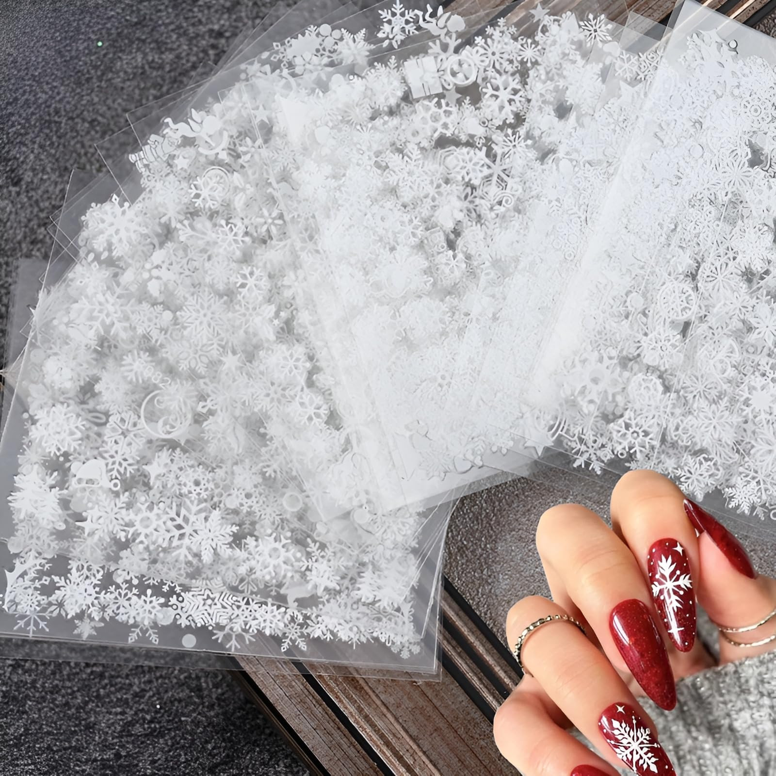 30 Sheets Christmas Nail Art Stickers Decals 3D Self-Adhesive Snowflake Nail Stickers White Snowm... | Amazon (US)
