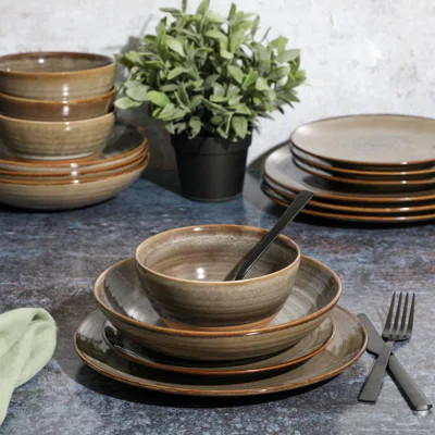 Gibson Elite 16 Piece Dreamweaver Double Bowl Terracotta Reactive Dinnerware Set | Wayfair North America