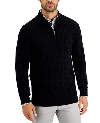 Men's Cable Knit Quarter-Zip Cotton Sweater | Macy's