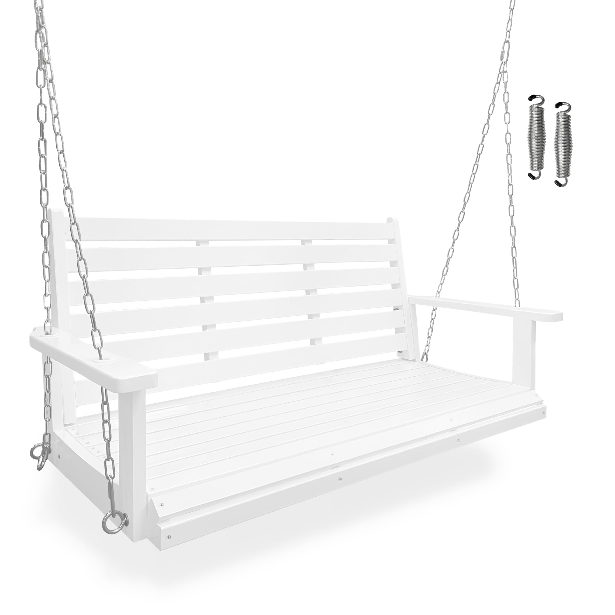 Wooden Porch Swing, Ergonomic Seat, Bench Swing with Hanging Chains and 7mm Springs, Heavy Duty 8... | Amazon (US)